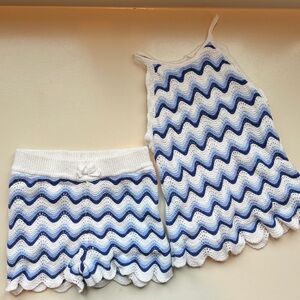 Janie and Jack Blue and White Zigzag Knit Set